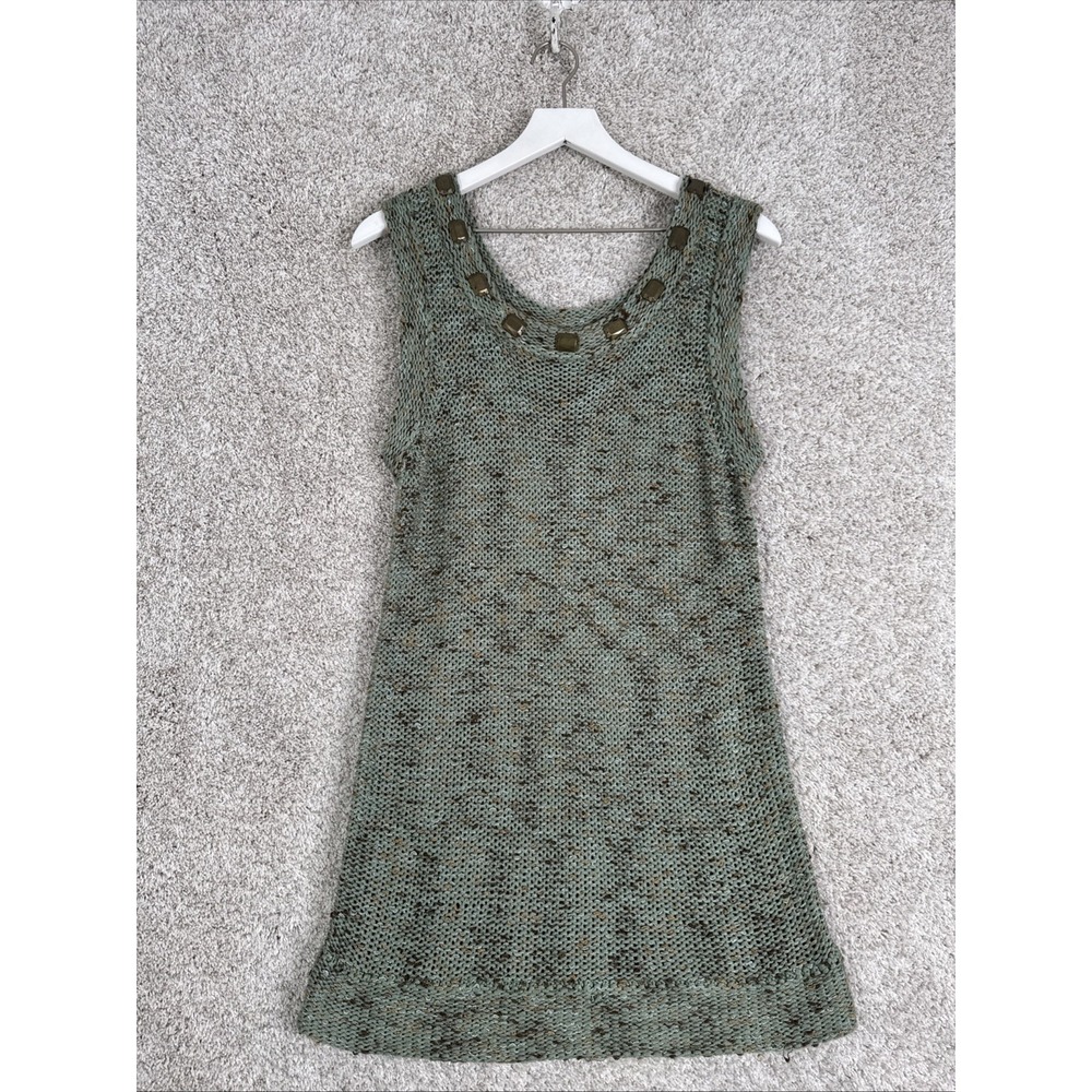 BCBGMAXAZRIA Short Cut Cocktail Sleeveless Sweater Top w/Brass Gems Size XL